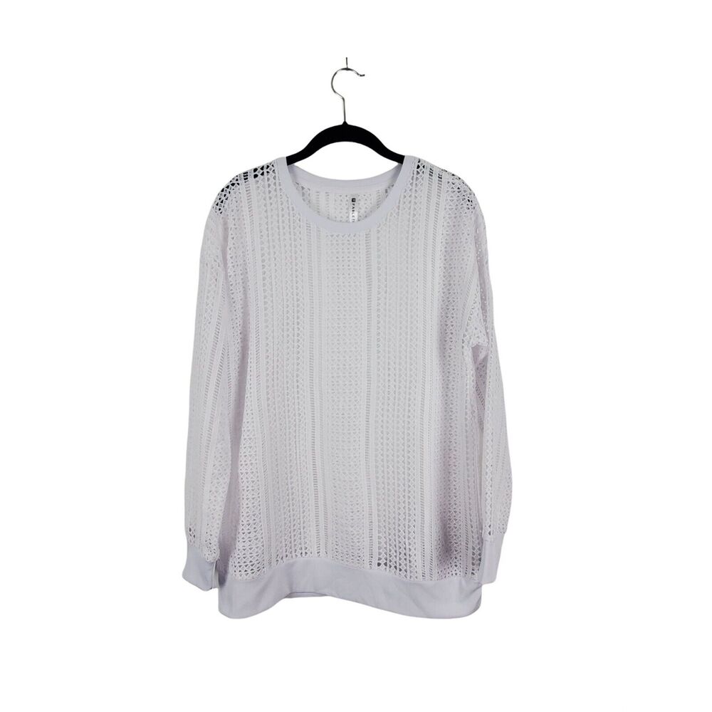 Fabletics Long Sleeve Sheer Top‎ Medium Womens White Crew Neck Casual Shirt